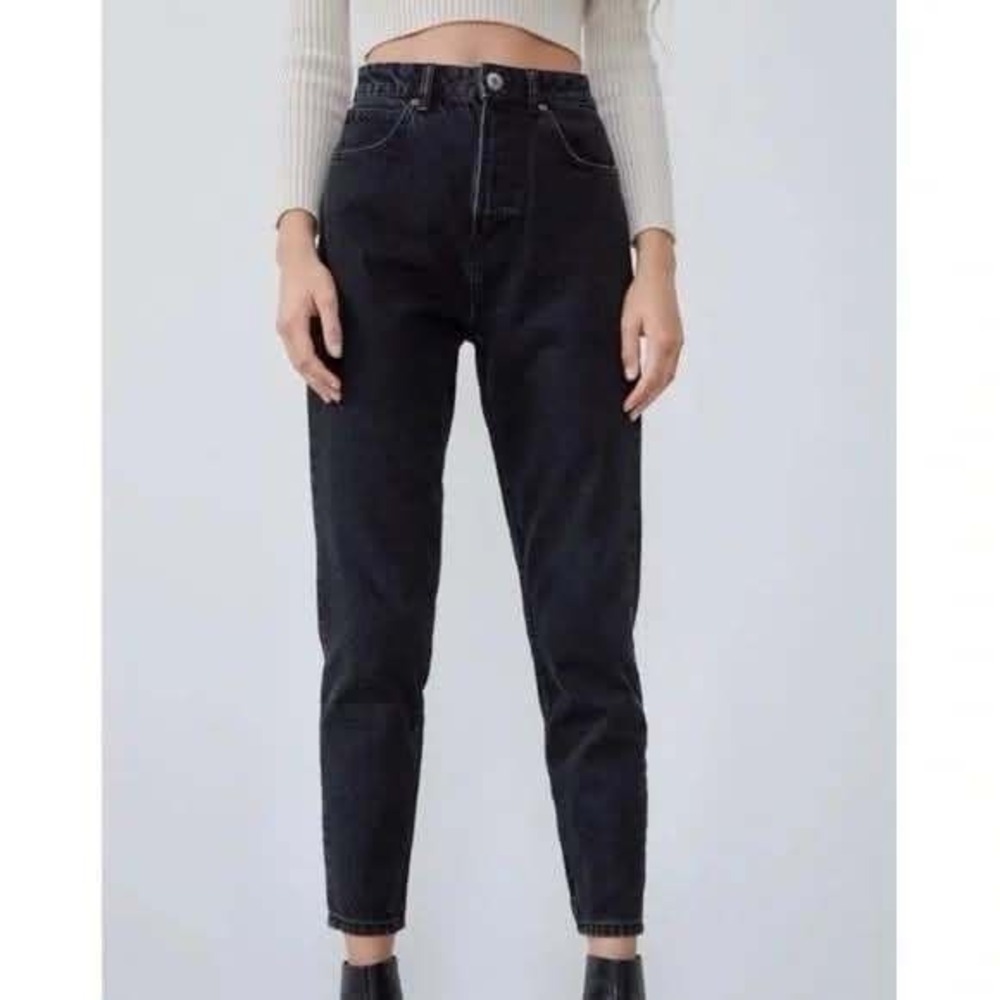 ZARA Womens Black High Rise‎ Relaxed Fit Jeans Size 6 Tapered